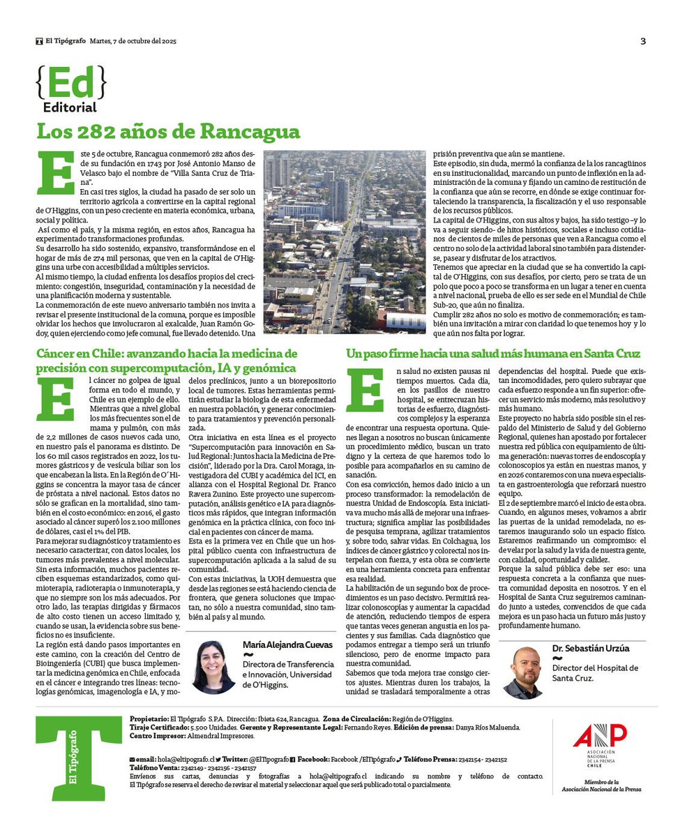 🔬 Desde  O’Higgins, la UOH impulsa la medicina de precisión 💙
🧬 El Dr. <a href="/digenoma/">Alex Di Genova</a> lidera el CUBI, que integra genómica e IA 🤖 para estudiar el cáncer en Chile. 💻 La Dra. <a href="/camoragaq/">Carol Moraga</a> encabeza el proyecto de supercomputación en salud, mejorando el diagnóstico del cáncer de mama.