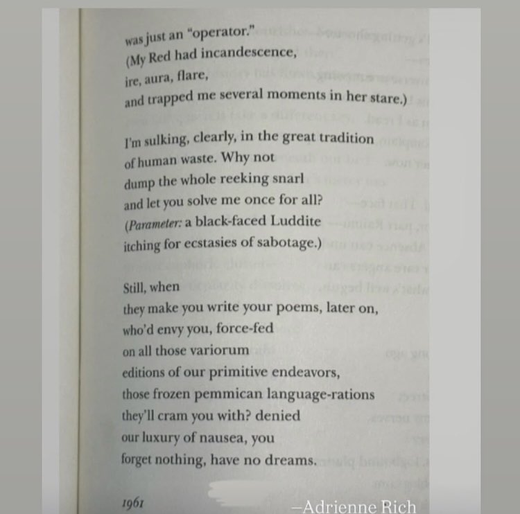 Joseph_Fasano_'s tweet image. I can&apos;t stop thinking about Adrienne Rich&apos;s poem about AI, written in 1961.