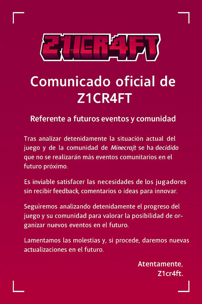 Z1CR4FT's tweet photo. Comunicado oficial. https://t.co/icNnDI1zEH