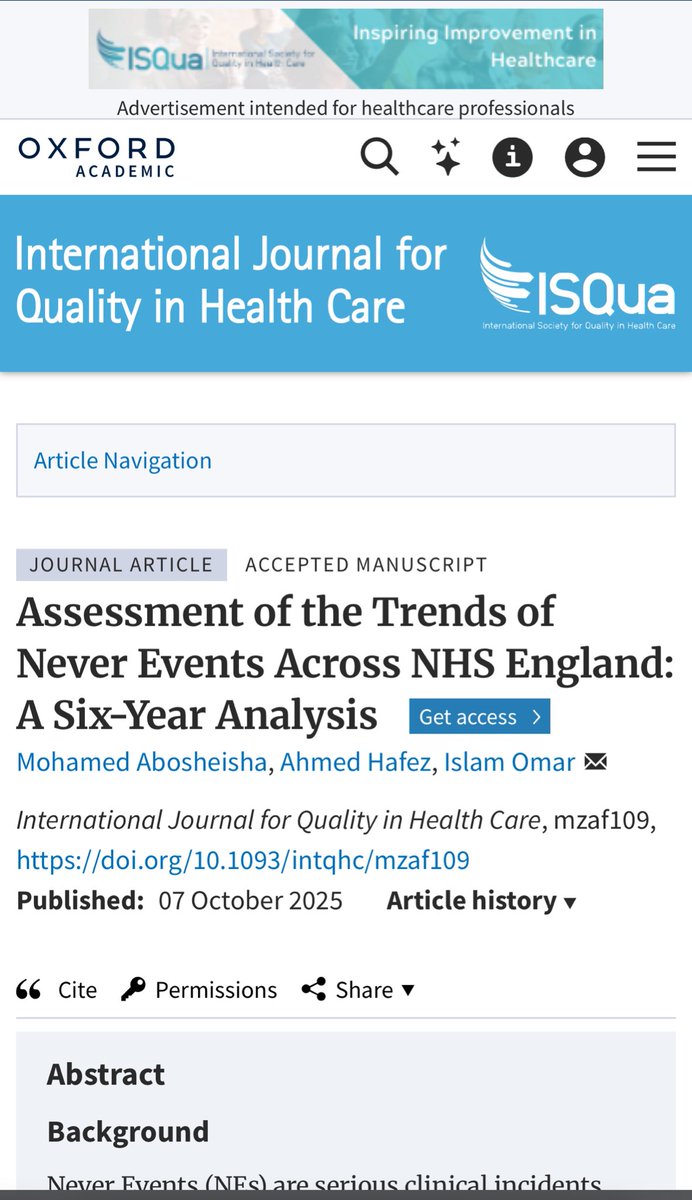 Our new study analyses six years of NHS Never Events (2018–2024), revealing trends in surgical and medication safety and highlighting priorities to further improve patient safety across the NHS.

doi.org/10.1093/intqhc…
