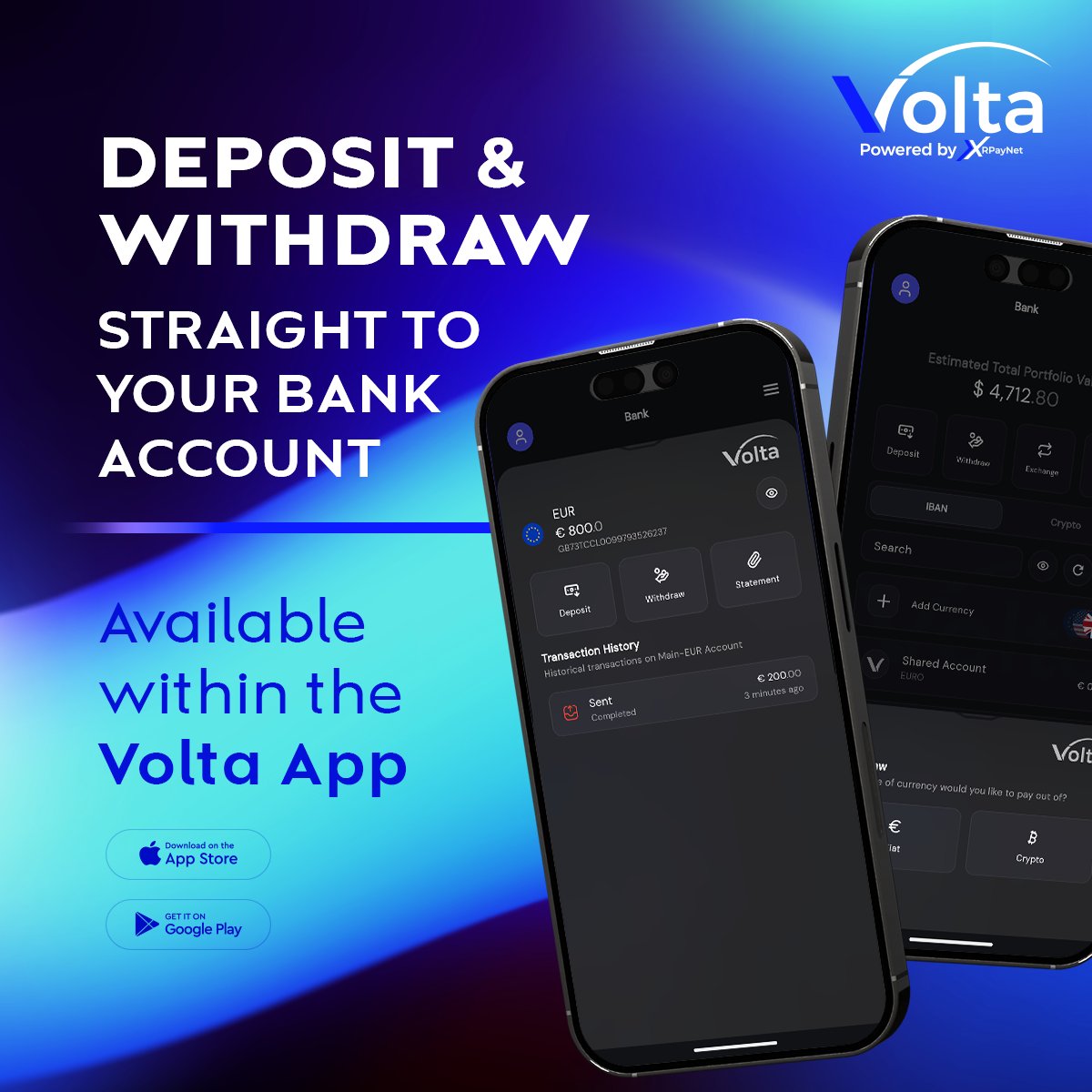 Move your money internationally, deposit &amp; withdraw from the Volta International Bank (IBAN) straight to your local bank account in just a few taps. 💸

Available now in the Volta App.
👉 loom.ly/1iWy3Hs

#VoltaWallet #CryptoBanking #IBAN #Fintech