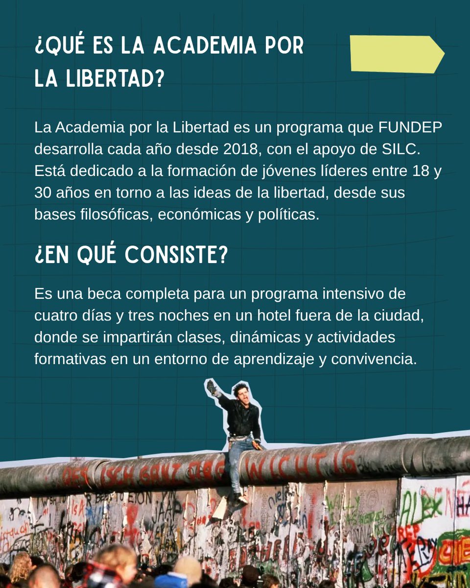 ¡No paramos! 🚀

Abrimos convocatoria para la 2da edición presencial de la Academia por la Libertad.

Formate en pensamiento liberal con expertos nacionales e internacionales.

📅 Cierre: 24 de oct.

👉 forms.gle/1VqkWdD2PzLZGj…
#FreedomFighter #LiderazgoFUNDEP #FUNDEP