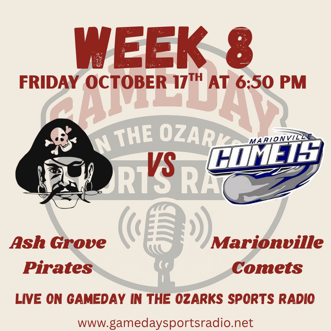 Next Friday we are headed to one of the biggest games of the year in the Ozarks as Marionville hosts Ash Grove in a huge Southwest Conference showdown! Listen LIVE with the link below! 
link.radioking.com/gameday-in-the…