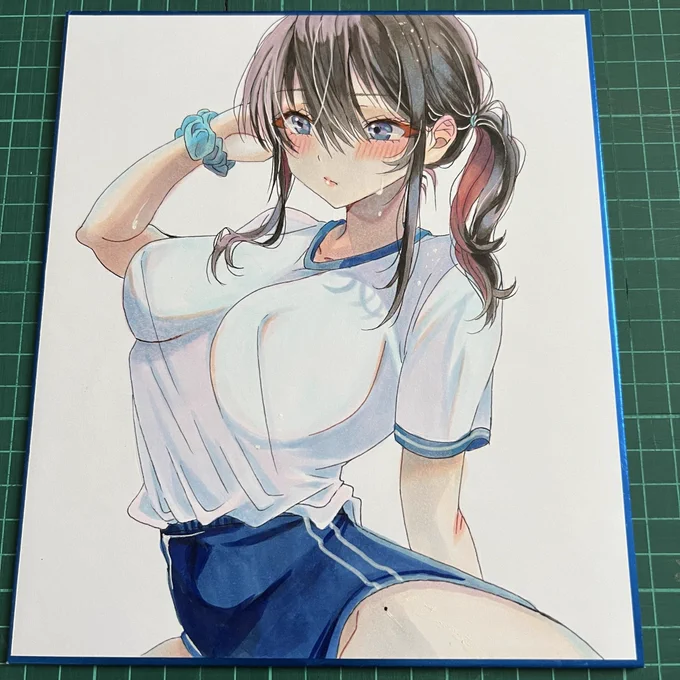 あんまり見ないで… 絶対目線を合わせてくれない加藤さん アナログイラスト オリジナルイラスト 色紙