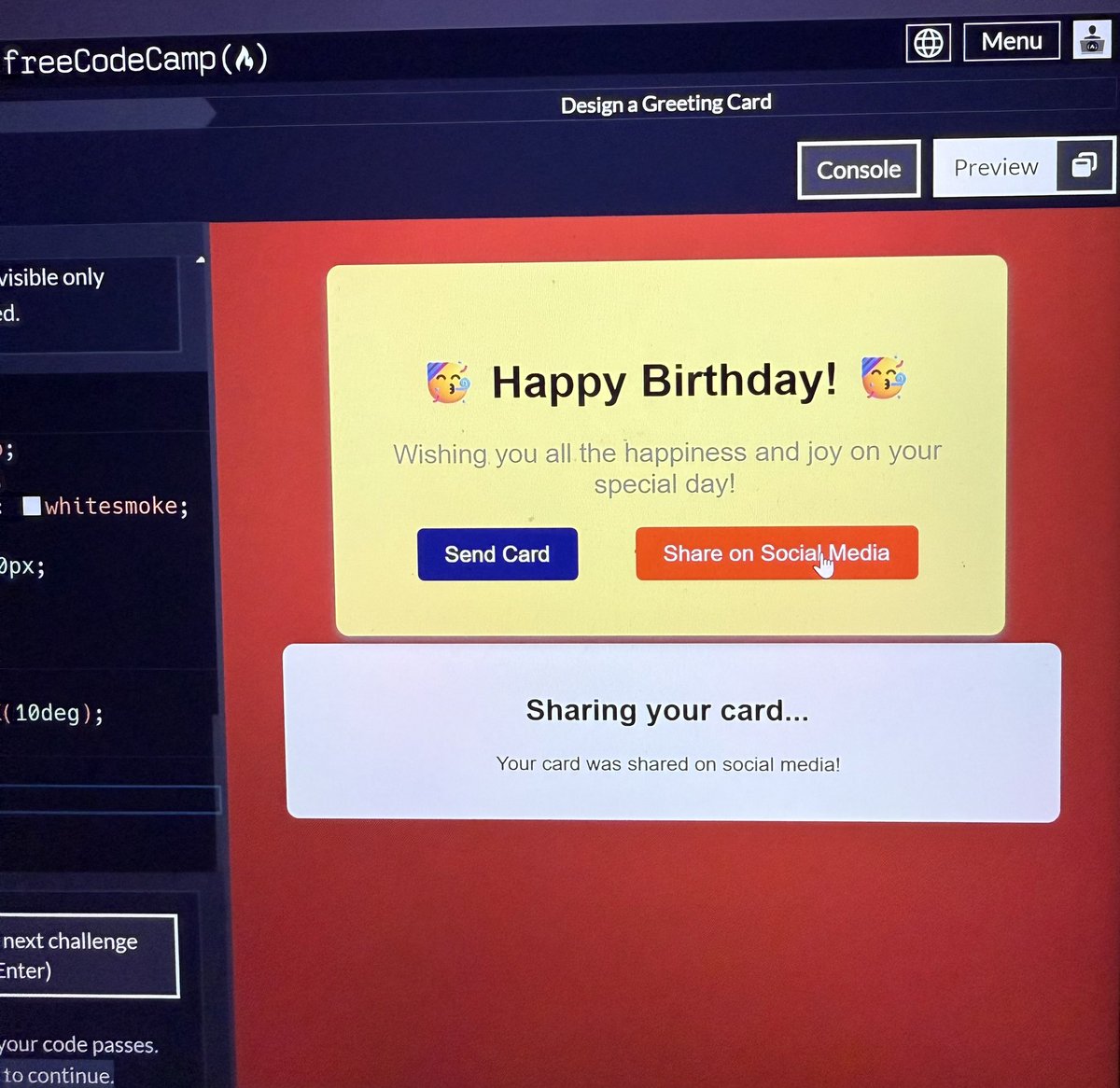 Ami_Dev's tweet image. Day 31: #100DaysOfCode
I completed the ‘Design a Greeting Card’ workshop and the ‘Build a Job Application Form’ lab
#freeCodeCamp #WebDevelopment