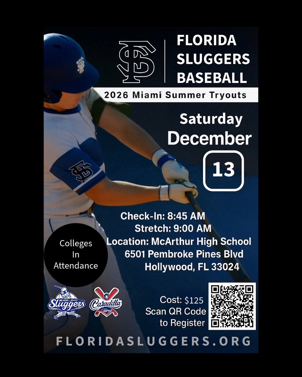 FloridaSluggers's tweet photo. We’re back in the 305! Miami tryouts are officially on deck, sign-ups are now open on our website, don’t miss the opportunity before it’s too late. #SluggersNation #DevelopedNotRecruited https://t.co/4tp8Y3WbyF