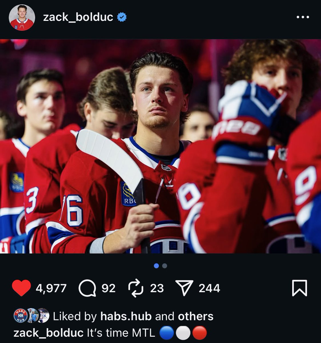 HabsOnReddit's tweet image. Zack Bolduc on IG:

“It’s time MTL 🔵⚪️🔴”