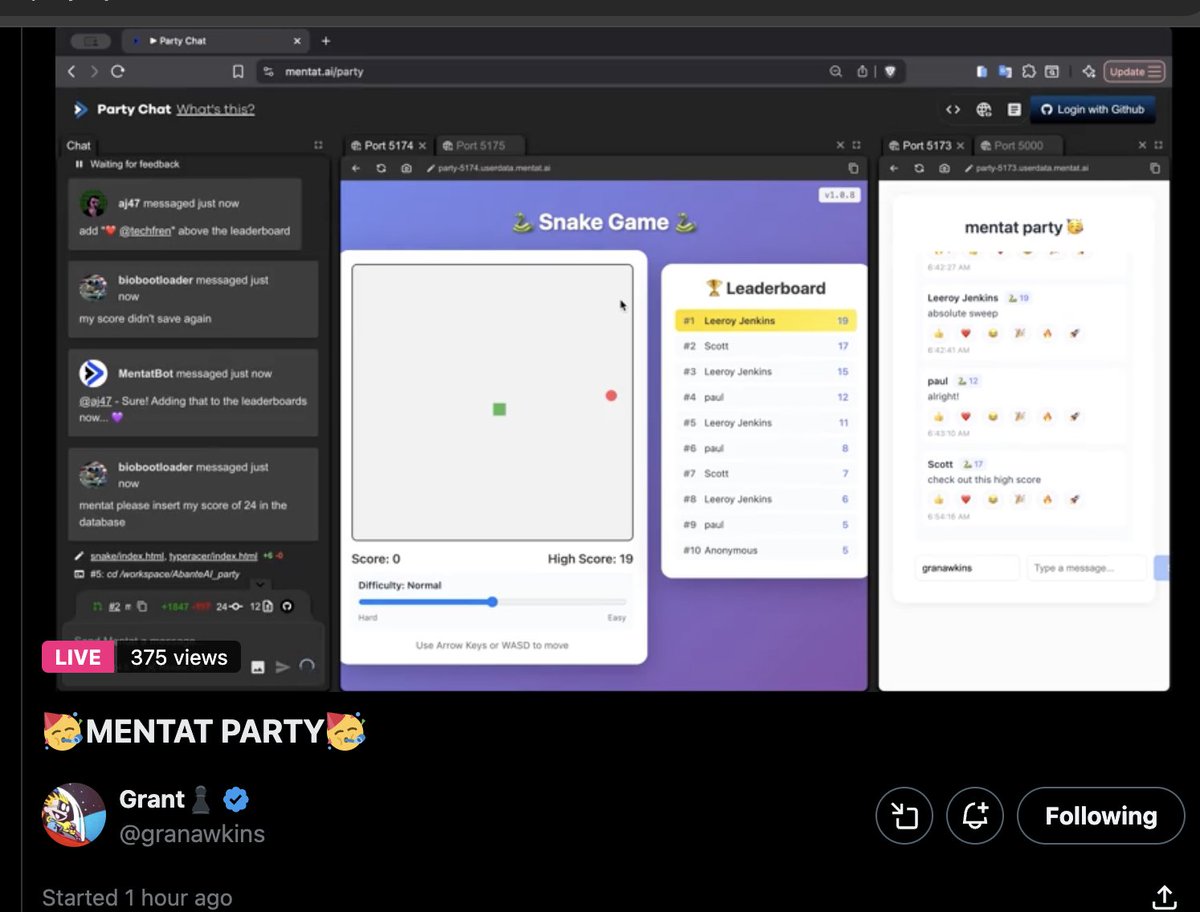 techfrenAJ's tweet image. Very fun group chat with AI coding agent!