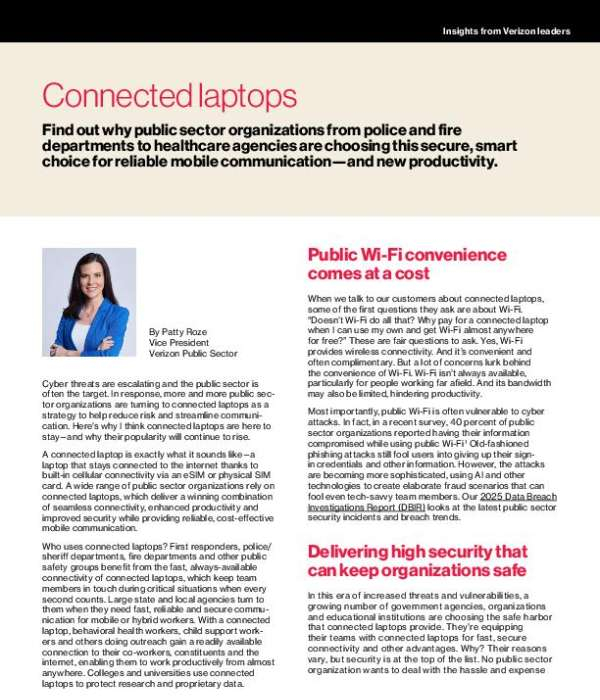ComputerLandSV's tweet image. Public sector agencies are turning to connected laptops to replace risky public Wi-Fi. Is yours? See why your public sector peers are choosing @Verizon for secure, reliable connectivity by downloading the solution brief today. stuf.in/bh91m3