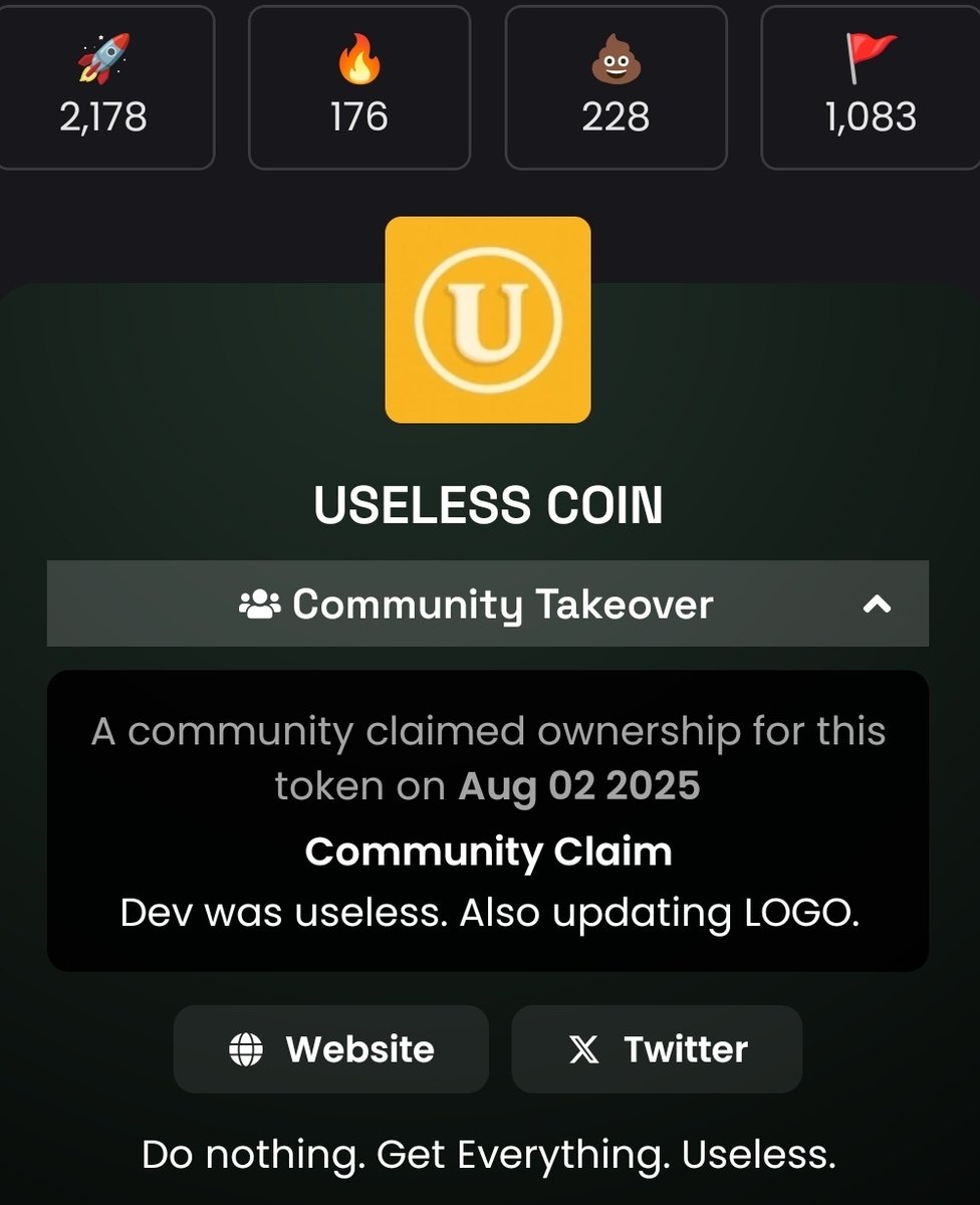 Let's take a look at $USELESS VS $UFD

Both are the same concept.

Unicorn Fart Dust was made, calling all Cryptocurrencies Unicorn Fart Dust which translates to: Useless.

Holders:
$UFD: 36,541
$Usless: 34,399

Age: 
$UFD: almost 10 months
$USELESS: almost 5 months 

Marketcap: