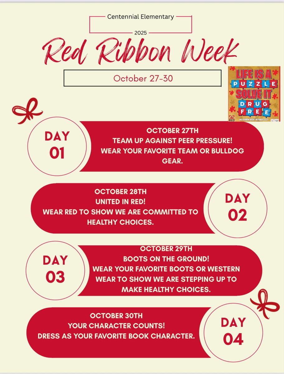 Coming soon to a school near you! CE let’s get ready for Red Ribbon Week 2025! Shoutout to our Crewmen (Student Ambassadors)for planning our days! <a href="/HumbleISD_CE/">Centennial Elementary</a> <a href="/CollinsMarylana/">Marylana Collins</a> <a href="/HumbleISD_CBS/">HumbleISD_CBS</a> #focusonthegood