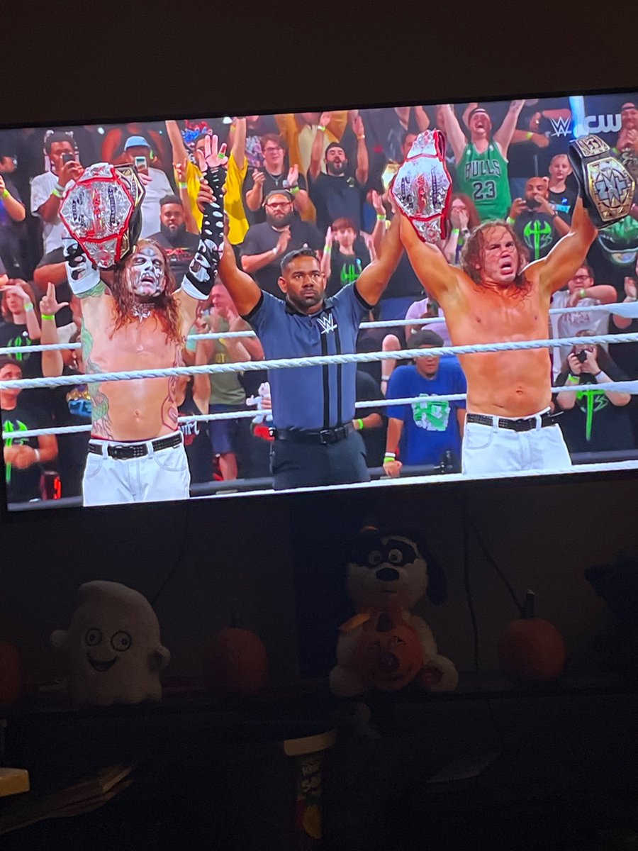 Def_Not_AydenB's tweet photo. THE HARDY BOYS ARE DOUBLE CHAMPS AND THEY EVEN THE PLAYING FIELDS AS THE FIRST NXT CHAMPS IN TNA #WWENXT #NXTvsTNA #NXTINVASION https://t.co/I3mGyy0dvk