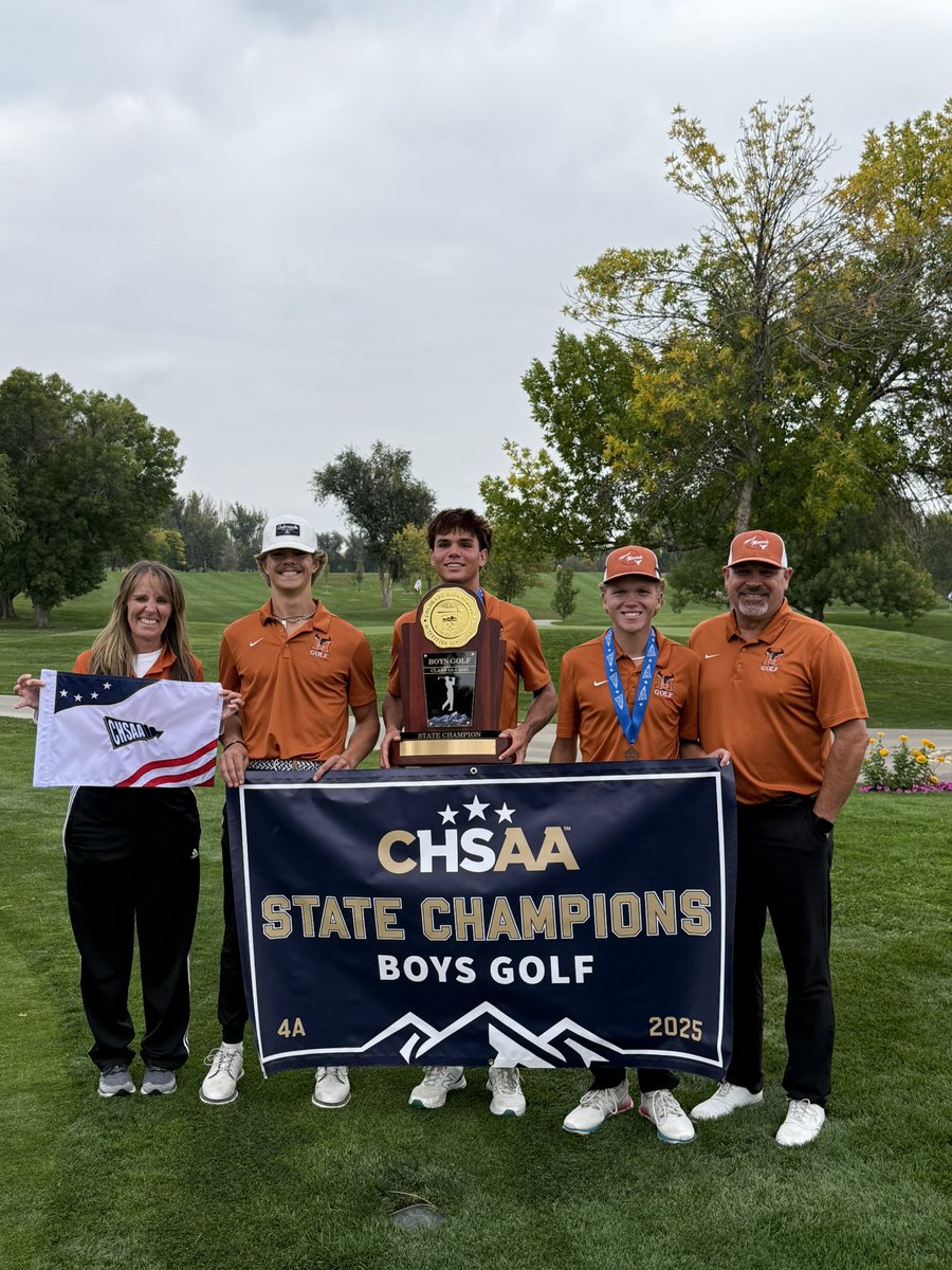 MeadAthletics's tweet photo. Your 2025 @CHSAA 4A state golf champions hail from Mead, Colorado. These 3 golfers played amazing over last 2 days. Mavs win by 10 strokes. Stryker finishes in 2nd. Booth 9th. And Howie 17th. Way to represent boys!!!! @SVVSDsupt @goSVVSD @MeadHS @BoCoPreps https://t.co/8S2WXbNJRF