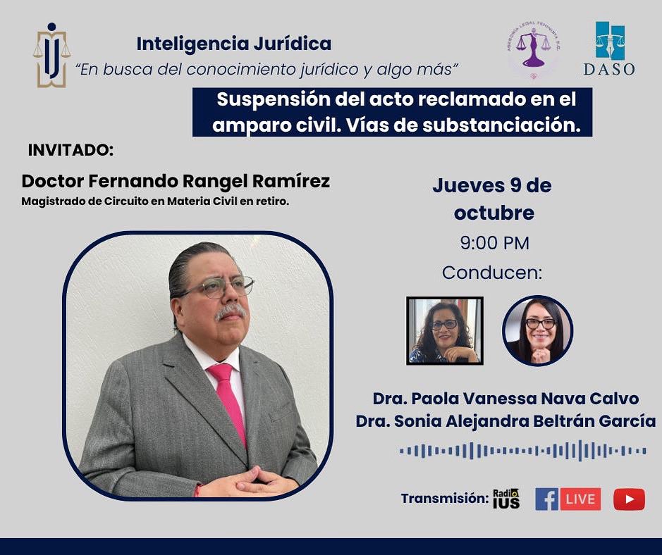 Acompáñame este jueves 09 de octubre de 2025, a través de Radio Ius.
Vamos a platicar sobre la suspensión del acto reclamado en el amparo en materia civil  y sus vías de substanciación.
•
•
#fernandorangel #derecho #derechodeamparo #suspension #radioius