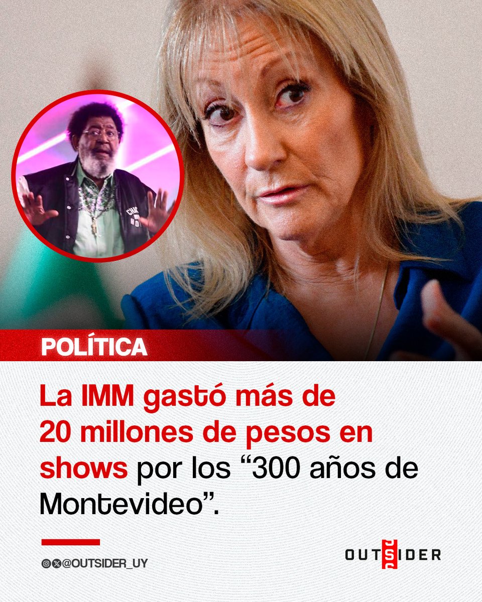 🚨| Despilfarro en la IMM: la administración de Carolina Cosse gastó más de 20 millones de pesos en shows por los 300 años de Montevideo.