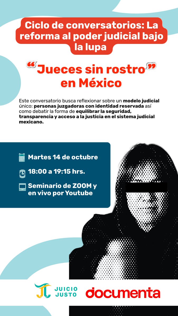 En el siguiente conversatorio organizado junto con 
<a href="/DocumentaAC/">Documenta A.C.</a>, especialistas de Perú, Colombia y El Salvador comparten su experiencia sobre los jueces sin rostro para repensar este modelo en México. 👩‍⚖️

📝Regístrate en 👉 us02web.zoom.us/webinar/regist…