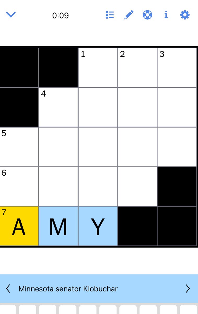 amyklobuchar's tweet photo. Nothing like the NYT mini crossword to brighten your day. https://t.co/F4RL34BTHc