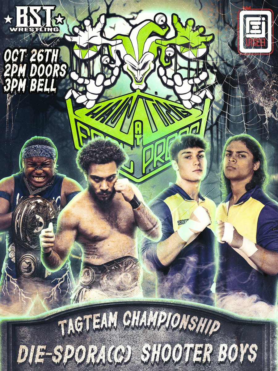 bstwrestling_'s tweet photo. Teams have come from all over the northeast to try dethroning Die Spora and end the insane run they’ve been on. After successfully defending the #TAGTEAMCHAMPIONSHIP  against the trio of Big Business the unstoppable unit that is Die Spora roll into #HAUNTINGatFOOLPROOF with one mission destroy everything moving. They face off against the debuting Shooter Boys the current CAP and Wrestling Open tag team champions! Shooter Boys are on fire tearing up the tag team division across the northeast looking to add more gold to their already impressive resume! A clash between two of the northeasts top tag teams is set with the #TAGTEAMCHAMPIONSHIP on the line! Don’t miss any of the action!

#DIESPORAvsSHOOTERBOYS #TAGTEAMCHAMPIONSHIP #DIEDIEDIEDIESPORA #bangbang #BSTWRESTLING #BSTxFOOLPROOF #BSTDebut #HAUNTINGatFOOLPROOF #HAUNTING

📍 Foolproof Brewing — 785 Union Ave, Bridgeport, CT
📆 Sunday, October 26th
🕠 Doors open at 2:00 PM
🎟️ Tickets available now at https://t.co/a0tTvkkUXS