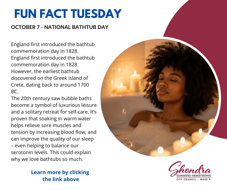 From ancient Crete (1700 BC!) to England’s Bathtub Day in 1828, the bath has been a symbol of luxury and self-care for centuries. 🛁 Whether it’s bubbles or Epsom salt, soak in some fun facts here: mailchi.mp/shondraarmstro…