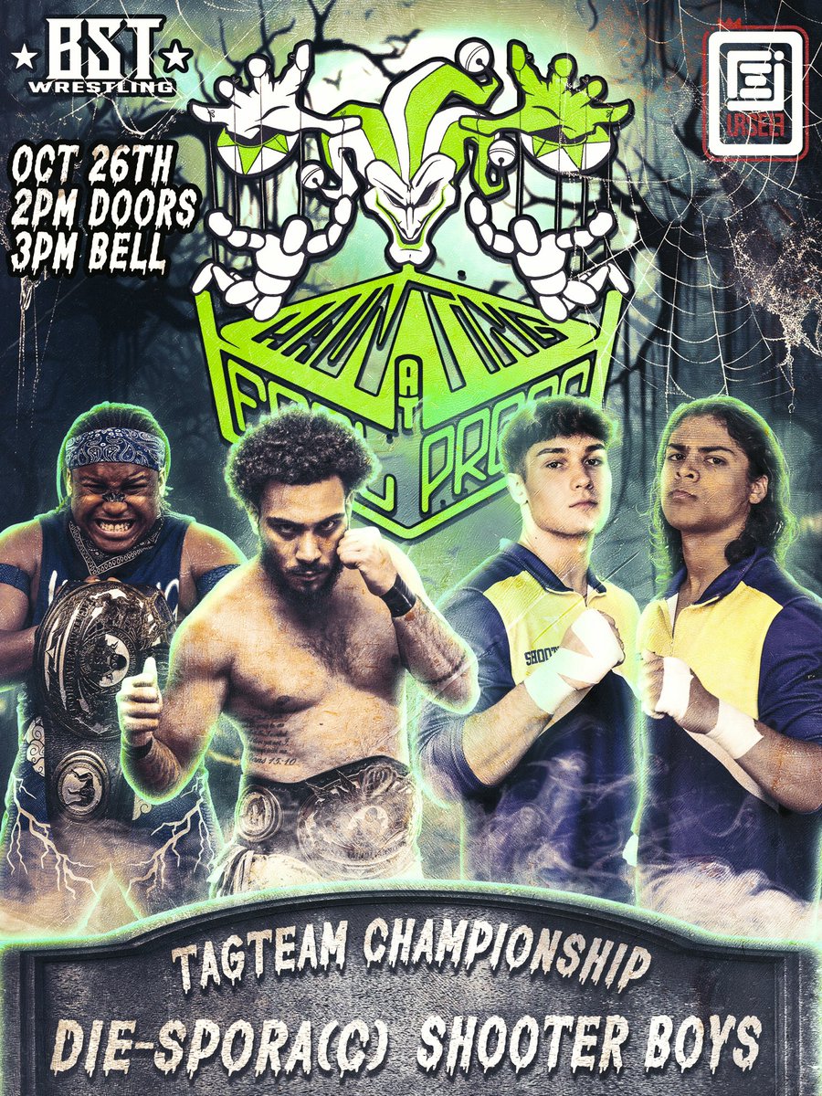 bstwrestling_'s tweet photo. Teams have come from all over the northeast to try dethroning Die Spora and end the insane run they’ve been on. After successfully defending the #TAGTEAMCHAMPIONSHIP  against the trio of Big Business the unstoppable unit that is Die Spora roll into #HAUNTINGatFOOLPROOF with one mission destroy everything moving. They face off against the debuting Shooter Boys the current CAP and Wrestling Open tag team champions! Shooter Boys are on fire tearing up the tag team division across the northeast looking to add more gold to their already impressive resume! A clash between two of the northeasts top tag teams is set with the #TAGTEAMCHAMPIONSHIP on the line! Don’t miss any of the action!

#DIESPORAvsSHOOTERBOYS #TAGTEAMCHAMPIONSHIP #DIEDIEDIEDIESPORA #bangbang #BSTWRESTLING #BSTxFOOLPROOF #BSTDebut #HAUNTINGatFOOLPROOF #HAUNTING

📍 Foolproof Brewing — 785 Union Ave, Bridgeport, CT
📆 Sunday, October 26th
🕠 Doors open at 2:00 PM
🎟️ Tickets available now at https://t.co/a0tTvkkUXS