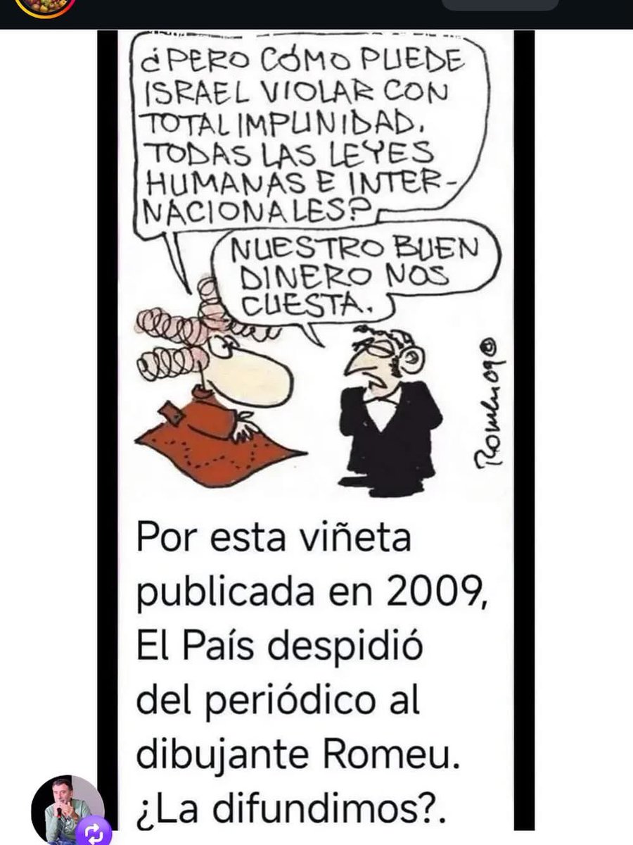 "—¿Pero cómo puede Israel violar con total impunidad todas las leyes humanas e internacionales?
—Nuestro buen dinero nos cuesta".

#Romeu