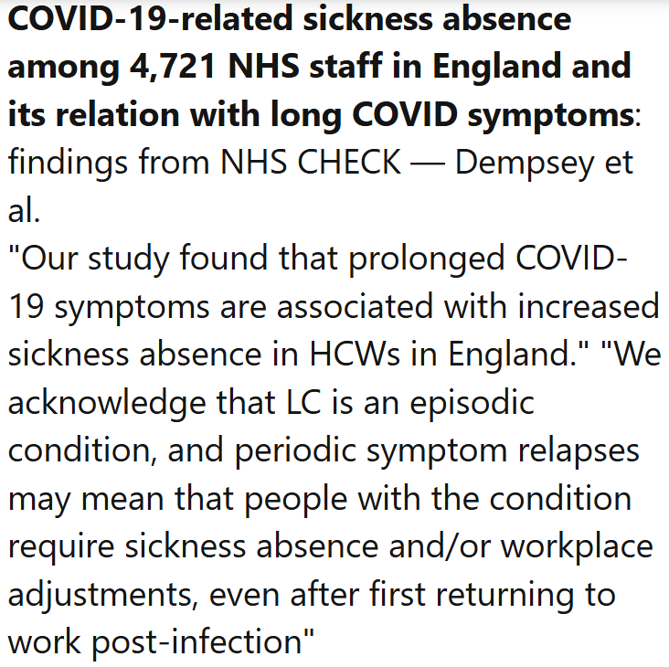 TomKindlon's tweet image. From the UK
COVID-19-related sickness absence among 4,721 NHS staff in England and its relation with long COVID symptoms: findings from NHS CHECK
bmchealthservres.biomedcentral.com/articles/10.11…
Screenshot from latest Science for ME weekly update
#LongCovid #PASC