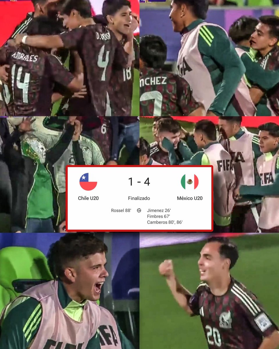 ¡COMPLETAMENTE HISTÓRICO!

La Selección de México Sub-20 goleó 4-1 a Chile en su propia casa para eliminarlos y clasificar a los Cuartos de final del Mundial Sub-20. Ahora espera rival que saldrá del partido de Nigeria y Argentina.

Con un recital de Gilberto Mora, Tahiel