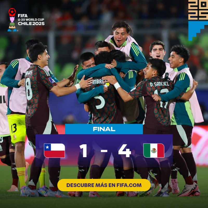 fifaworldcup_es's tweet photo. ¡México no deja dudas frente a Chile y se mete en Cuartos de Final! 🇲🇽⏩

#U20WC