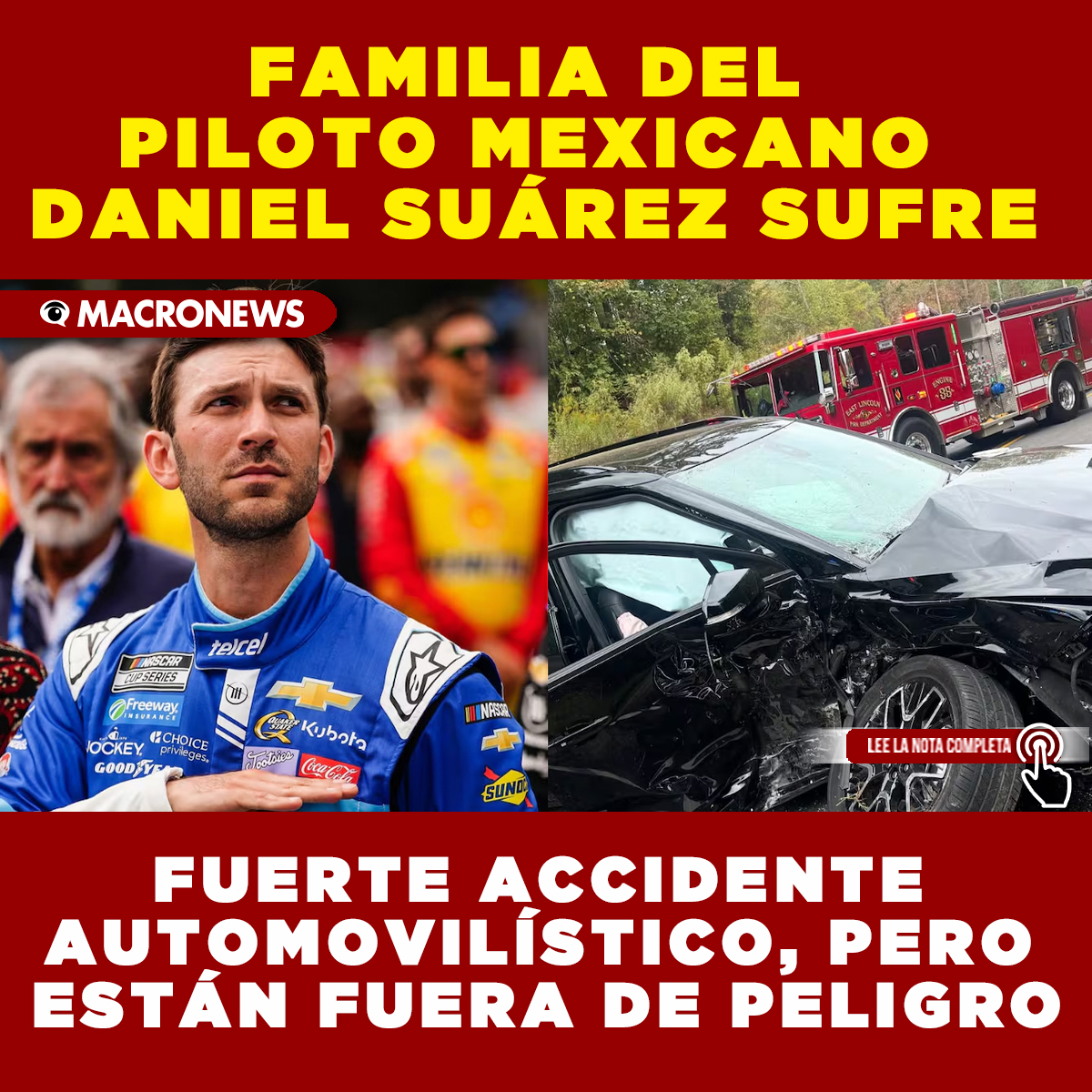 macronews's tweet image. 🚨😮 ¡Susto en la familia Suárez! La esposa, madre y suegra de Daniel sobreviven a un accidente. 🙏❤️ #DanielSuárez #NASCAR #SustoFuerte ¡Desea su pronta recuperación! macronews.mx/deportes/famil…