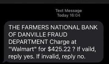 Beware of a text that says it is from us &amp; asks you to call a number or click links. Your bank will not contact you asking for your account #, debit card # or your username/password. Contact us at (866) 888-0220 to verify or stop by a branch for assistance. #BanksNeverAskThat