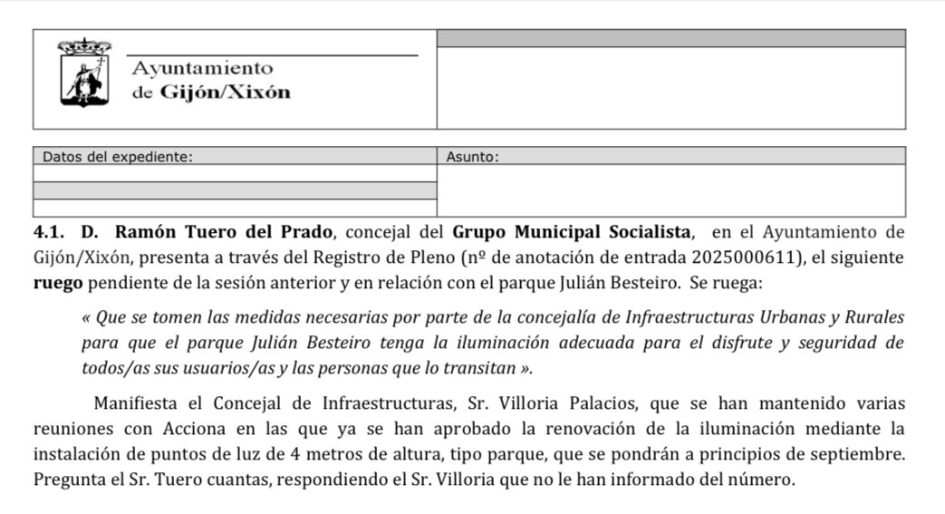 🔦Parque Julián Besteiro 

Las y los vecinos de #LaCalzada reclaman desde hace meses una iluminación adecuada del Parque Julián Besteiro.

📥El pasado 18 de julio, el concejal #socialista, <a href="/montuero/">Ramón Tuero</a>, la solicitó en comisiones a través de un ruego y la respuesta del responsable