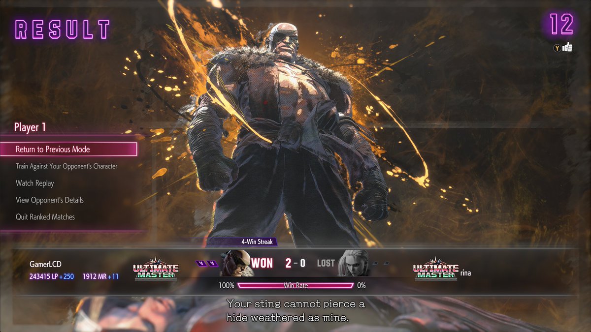 LegendaryLCDx's tweet image. Not bad for playing this game twice a week with a bottom5 character :)

#SF6_Sagat #Fundamentals