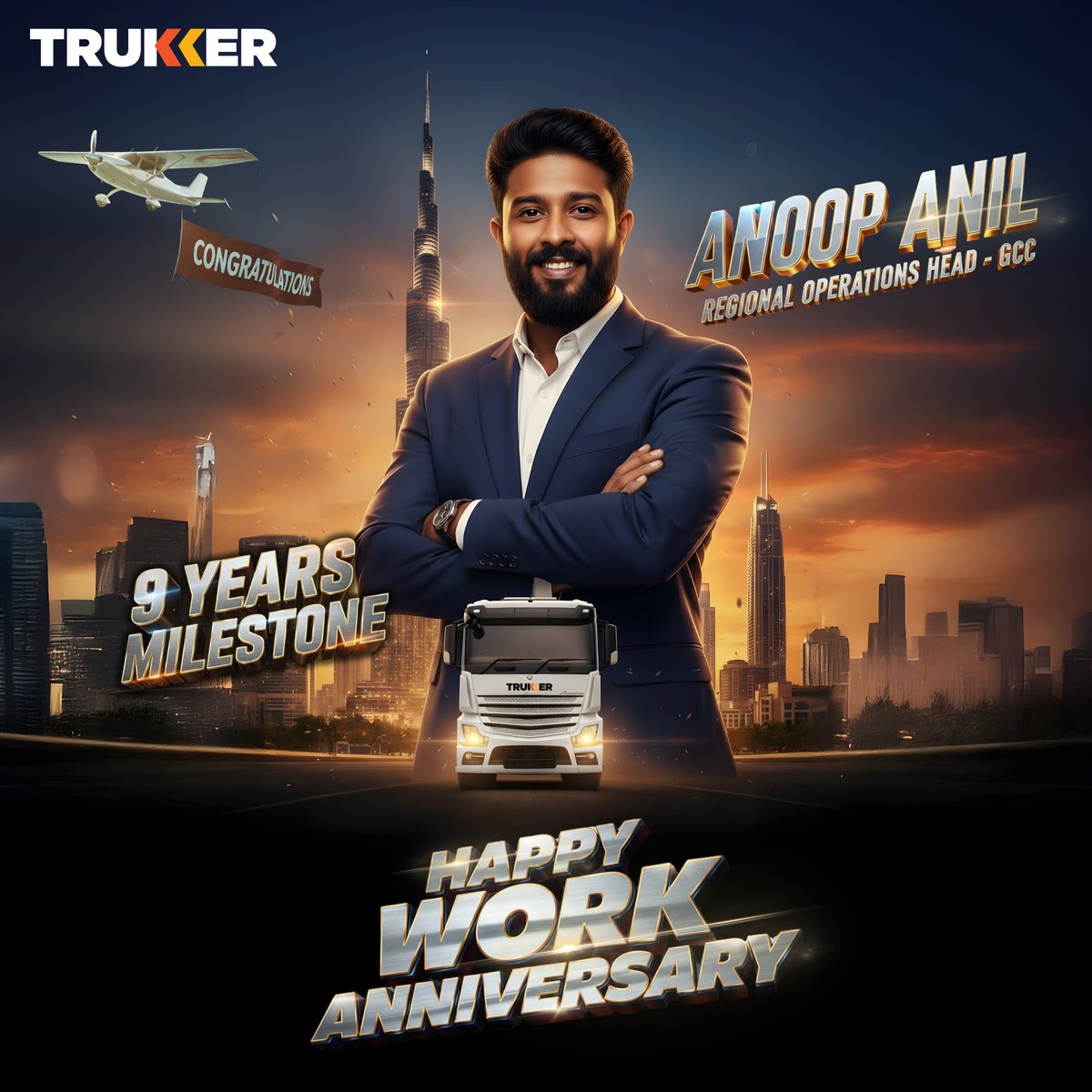 A BIG MILESTONE <a href="/TruKKerTech/">TruKKer تركر</a> 

Our first employee, Anoop Anil, celebrates 9 years of driving impact — from early days to leading GCC Ops today.
“TruKKer isn’t just where I work — it’s where I grew.”
Here’s to building not just business, but careers.

#TruKKer #ProudTrukkeratis