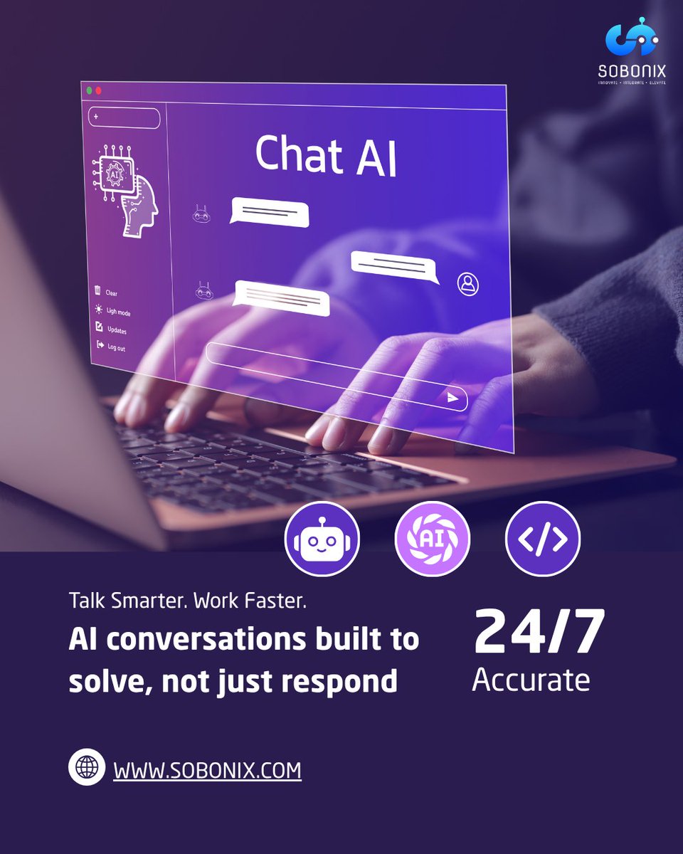 SobonixTech's tweet image. 🤖 Elevate your brand with smart AI chatbots! Automate support, engage customers 24/7, and drive real results.
🚀 Build your intelligent chatbot with Sobonix today!
👉 sobonix.com
#AIChatbot #CustomerExperience #Sobonix #AI