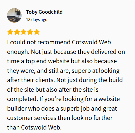 ⭐ "If you’re looking for a website builder who does a superb job and great customer services then look no further than Cotswold Web." 👇 ⚙️ 👏 #testimonial #thankyou #website #webdesign #gloucestershire