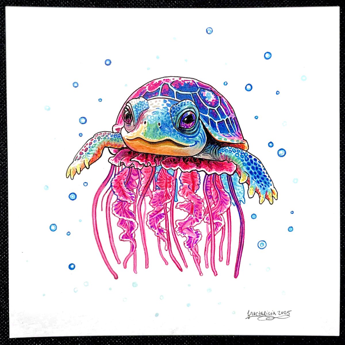“Shelly Jelly” 
Original Illustration 
🐢🐙🫧
5.5x5.5  inches
Inks on Smooth Bristol paper

Part of Creative Chaos
1/1 collection, Minting now!!
fractalvisions.io/mint/creative-…