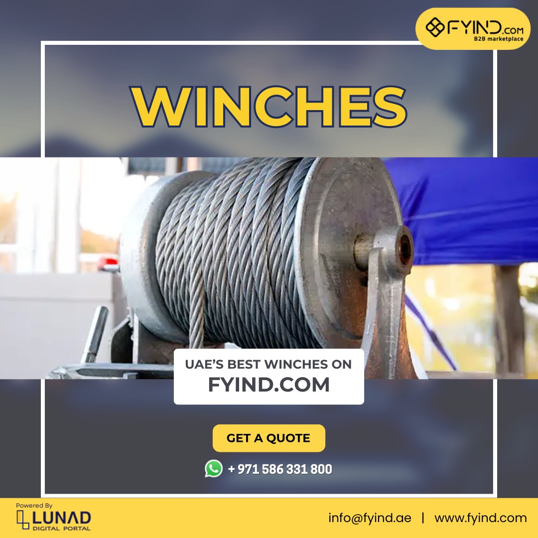 FYIND_COM's tweet image. From marine to construction use, find top-rated winch suppliers all in one place only on FYIND - fyind.com/uae/en/tools-a…

.

#Winches #IndustrialTools #Fyind #UAEbusiness #B2BMarketplace #HeavyDuty #ConstructionGear #IndustrialSupplies #MaterialHandlingTools