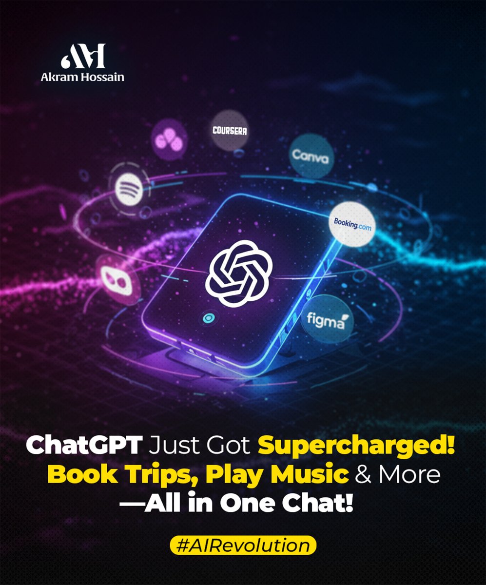 AkramCf's tweet image. ChatGPT just leveled up! 🚀

Book your trips

Play your favorite tunes

Design, learn, and explore—all in one chat

This is the future of convenience, right at your fingertips. 
Ready for the AI revolution?

#AIRevolution #OpenAI #TechNews #Innovation #FutureTech…