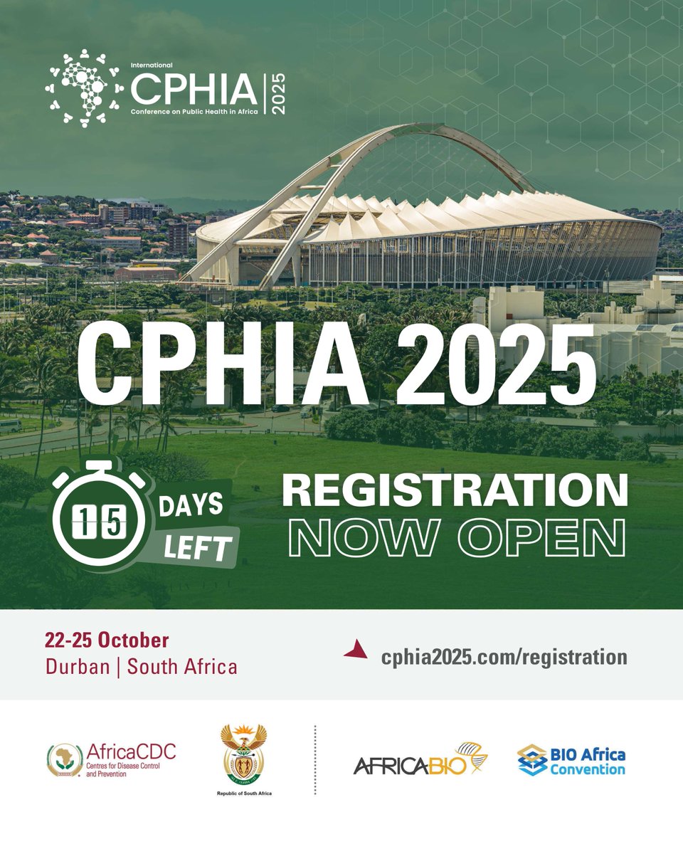 <a href="/AfricaCDC/">Africa CDC</a> and the Government of South Africa (<a href="/GovernmentZA/">South African Government</a>) officially announce the 4th International Conference on Public Health in Africa!

Taking place from 22–25 October 2025 in #Durban 🇿🇦, this continent-wide conference will drive Africa’s health security and resilience