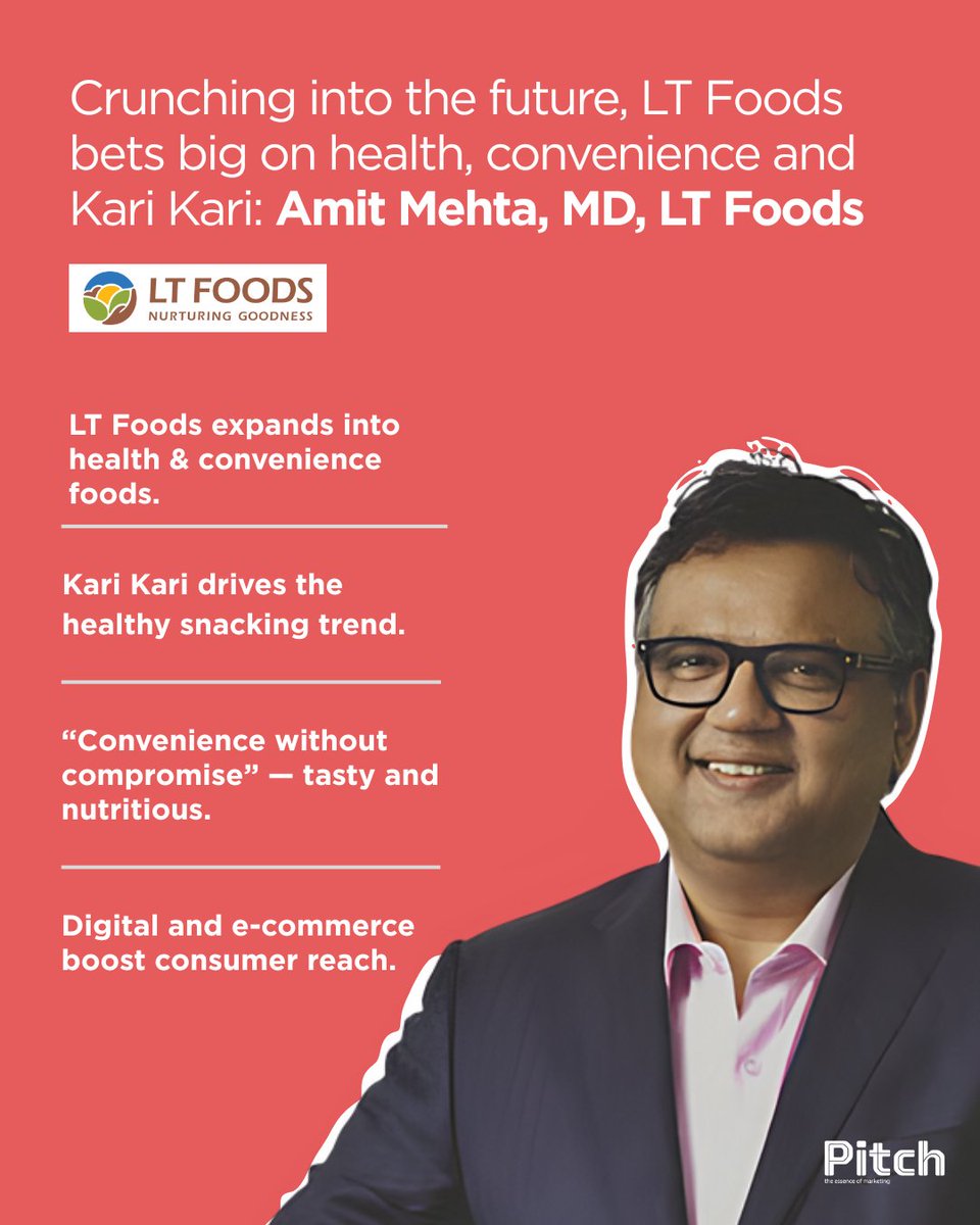 Crunching into the future: LT Foods bets big on health, convenience and Kari Kari: Amit Mehta, MD - Kameda LT Foods JV and VP, Food Business, LT Foods Ltd. 

Read the full story - pitchonnet.com/brandtalk/crun…

#LTFoods #Healthy #ConvenienceFoods #InnovationInEating #Pitch #Marketing