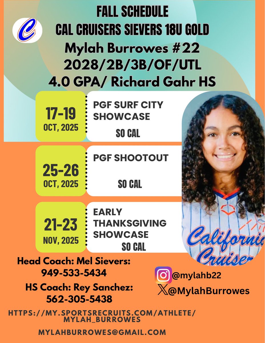 🚨Fall Schedule 🙌
Excited to play with my team! 💙🧡
Come check out some of our games!
<a href="/CalCruisers18U/">Cal Cruisers Sievers 18U Gold</a> <a href="/PrepSoftball/">Prep Softball 🥎</a> <a href="/ExtraInningSB/">EXTRA INNING SOFTBALL</a> <a href="/SoftbalAmerica/">Softball America</a> <a href="/LineDsoftball/">Line Drive Media</a> <a href="/TopPreps/">TOP PREPS - Free Sports News, Videos & Information</a> <a href="/SBRRetweets/">Softball Recruiting Reposts</a> <a href="/TOP_D1RECRUITS/">Softball Top Preps Retweet</a>