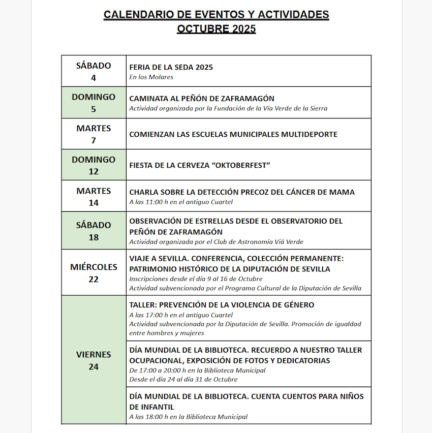 AytoCoripe's tweet photo. ‼ Publicado el calendario de actividades para este mes de Octubre ‼

+info: https://t.co/qed6jZZxzl

#octubre2025 #viaverdedelasierra #oktoberfest #Halloween #díamundialdelasbibliotecas https://t.co/LUG8TvxThG