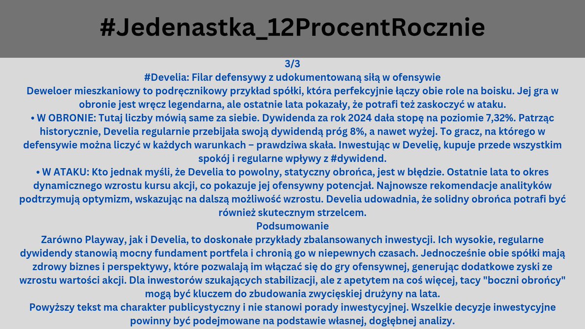 HunterDividends's tweet image. #Jedenastka_12ProcentRocznie
Boczni Obrońcy: #Playway i #Develia – Defensywa Wysokiej Dywidendy, Ofensywa Umiarkowanego Zysku
​Na giełdowym boisku, podobnie jak w piłce nożnej, każda formacja potrzebuje zrównoważonych graczy. Nie tylko napastników, którzy gwarantują spektakularne…