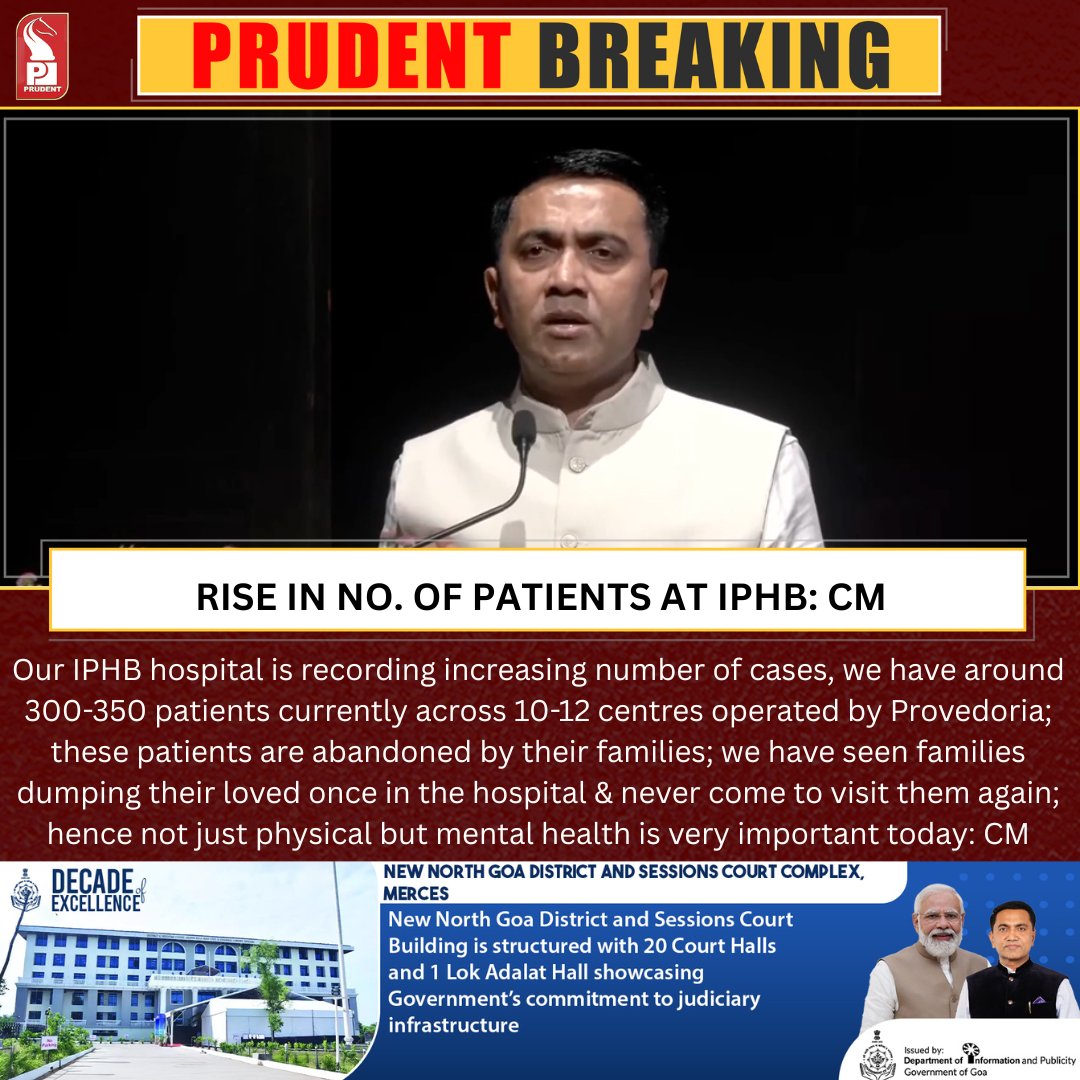 prudentgoa's tweet photo. Rise In No. Of Patients At IPHB: CM
#Goa #IPHB #Patients @DrPramodPSawant https://t.co/AIgfJcXoFt