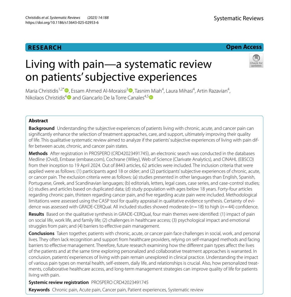 Living with pain—a systematic review on patients’ subjective experiences …maticreviewsjournal.biomedcentral.com/articles/10.11…