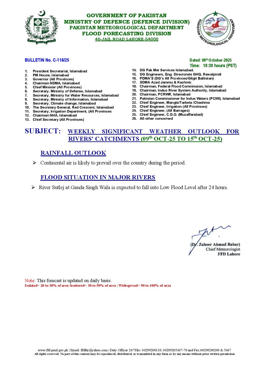 pmdgov's tweet photo. River Situation and Flood Forecast 08 October, 2025
#PakistanWeather #FloodForecast #FFDUpdates #WeatherUpdatePK #PMDAlert #DailyWeatherPK #RainfallUpdatePK #FloodSituation #RiverMonitoringPK #WeatherOutlook #RiverCatchment #FloodLevelUpdate #MeteorologicalUpdate #PMD #FFD https://t.co/MdvoaghJWc