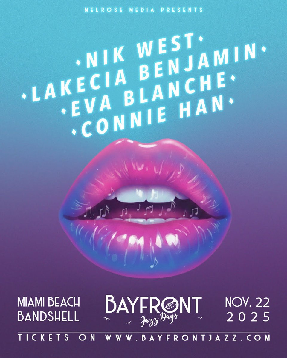 bayfrontjazz's tweet photo. FOMO on real fun? Bayfront Jazz is BACK, Miami! 
📷Nov 22 • Miami Beach Bandshell — Women in Jazz ft.
@Nikwestbass
@LakeciaB
@conniehanjazz
@Evablanche

. 20% OFF super-early-bird for a limited time. 📷 Tickets: 
https://t.co/kNg6du446y

#BayfrontJazz #WomenInJazz #Jazz https://t.co/eV6PSYNe5p