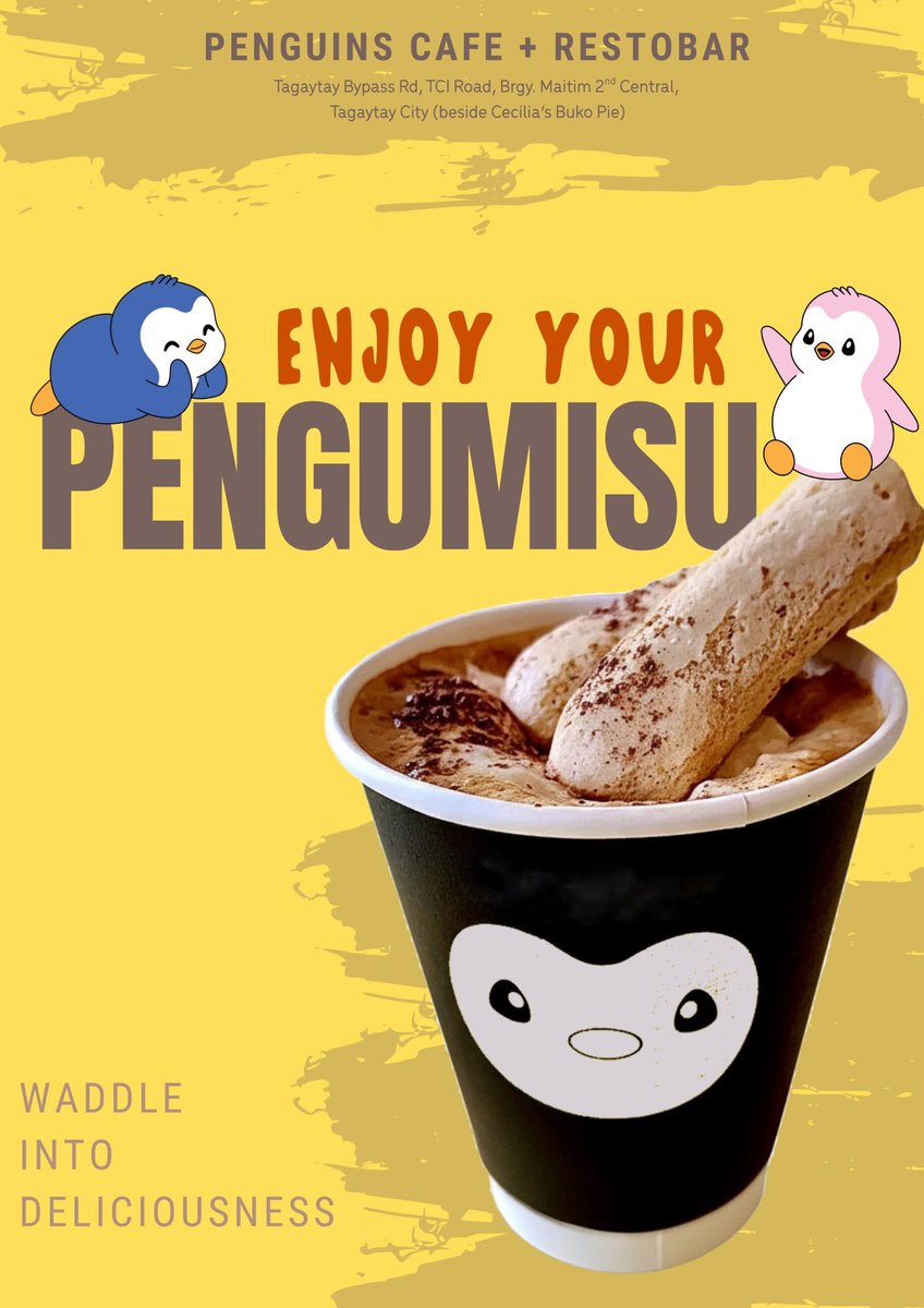 Slide into a world of creamy comfort with our PenguMisu Latte, a delightful fusion of espresso, milk, and tiramisu bliss, perfectly paired with crisp broas for that classic touch. Each sip is smooth and velvety, like a penguin gliding across fresh snow.

#coffeeaddict #coffeetime