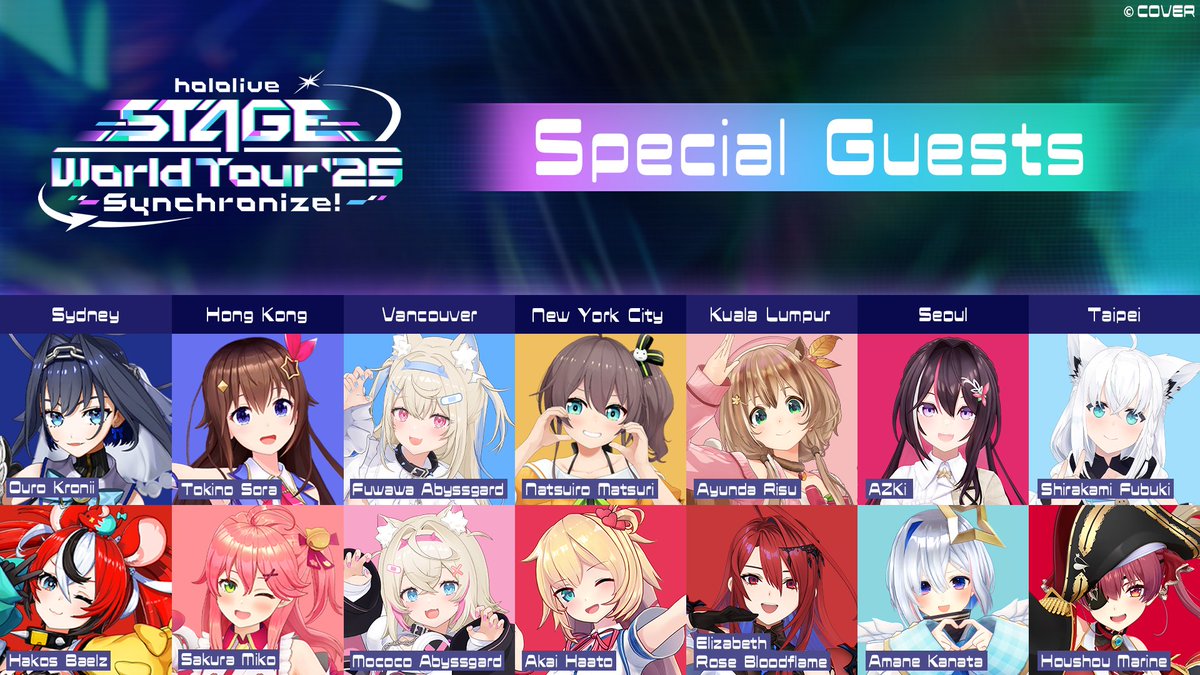 hololive_En's tweet image. 🌐hololive STAGE World Tour’25 -Synchronize!-🌐
New Tour Venues & Guests Revealed! 🎉
Tour Venues Unlocked:
Seoul (Anime X Game Festival), December 6, 2025.
Kuala Lumpur (Comic Fiesta), December 20, 2025.
Taipei, February 27, 2026
Get ready! These events will be featuring…