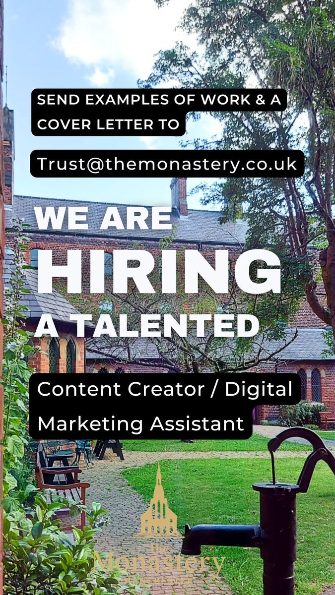TheMonasteryMcr's tweet image. We’re on the lookout 👀 for a talented Content Creator with a passion for heritage, wellness &amp;amp; community to join The Monastery&apos;s small but mighty team! 💥 

Could it be YOU (or someone you KNOW)?⁉️

How to apply + Job description in bio 👆

#JobVacancy #ContentCreator #Manchester